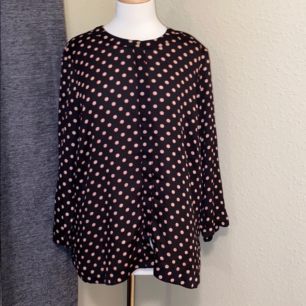 Liz Claiborne Black Pink Polka Dot Blouse Large